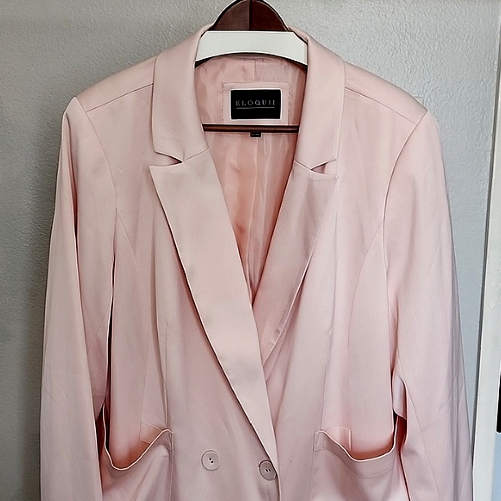 NWOT! ELOQUII Women's Plus Size Double Breasted Sharp Blazer blush Pink